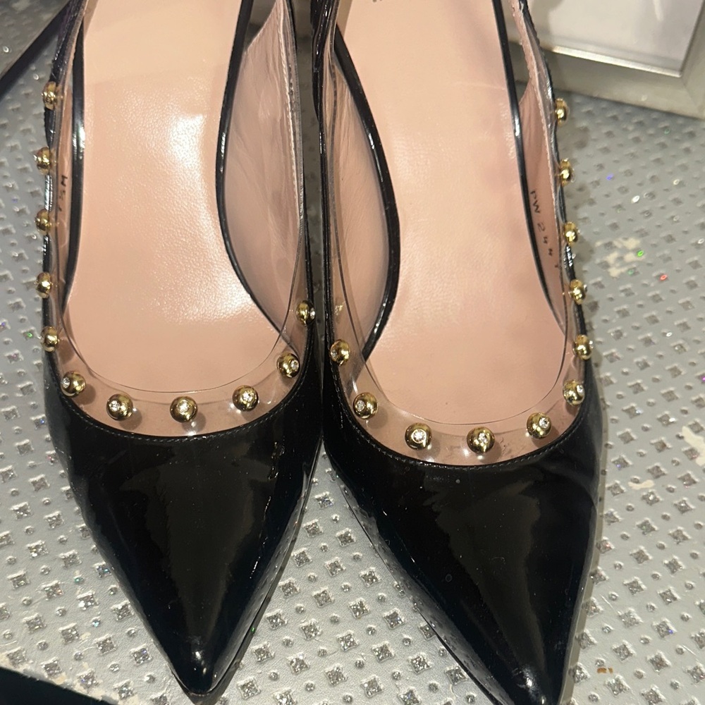 Stuart Weitzman Black and Gold Studded Heels - Picture 8 of 12